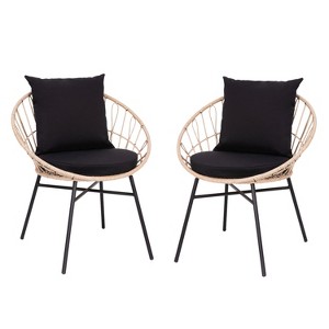 Merrick Lane Set Of 2 Faux Rattan Rope Patio Chairs, Papasan Style Indoor/Outdoor Chairs with Seat & Back Cushions - 1 of 4