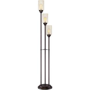 Franklin Iron Works Libby Modern Industrial Tree Floor Lamp 66" Tall Oiled Bronze Metal 3 Light Dimmable LED Amber Seedy Glass for Living Room Bedroom