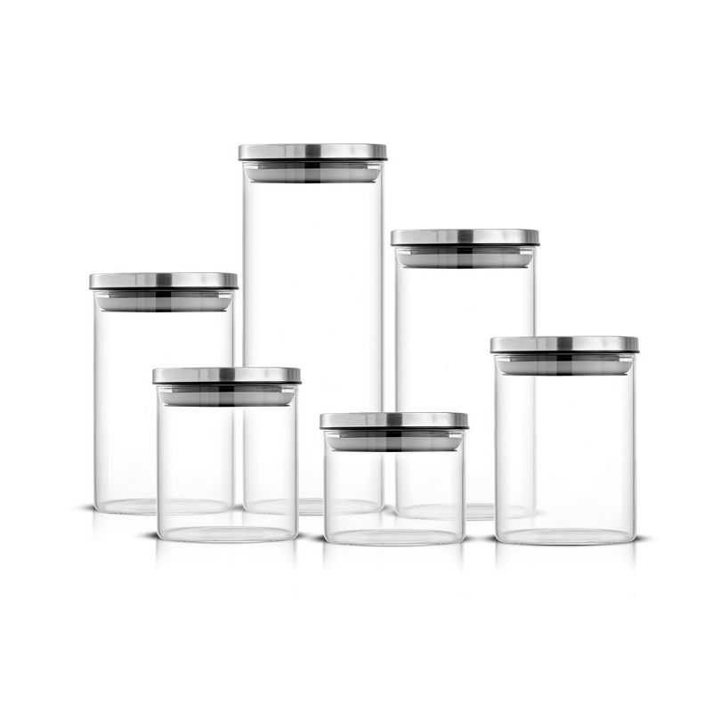 JoyJolt Glass Food Storage Jars Containers, Glass Storage Jar Stainless Steel Lids Set of 6 Kitchen Glass Canisters, 5 of 8