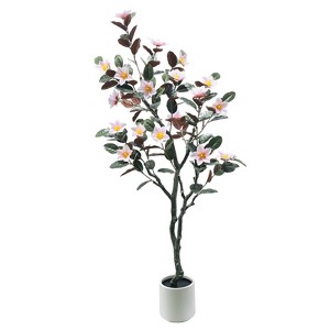 Artificial Magnolia Tree, Faux Flower Plant in Pot with Realistic Leaves & Flowers, Fake Magnolia Tree Blooming Floral Plant For Garden Office - 1 of 4