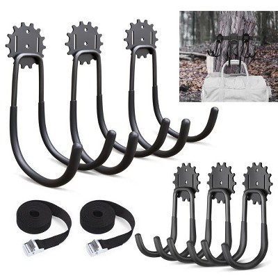 Munora 6-Piece Heavy Duty Garage Hook Set - Wall-Mounted Steel Storage Hooks with Nylon Straps for Tools, Ladders & Bulk Items