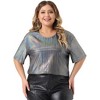 Agnes Orinda Women's Plus Size Metallic Round Neck Short Sleeve Summer Carnival Party Blouses - 2 of 4