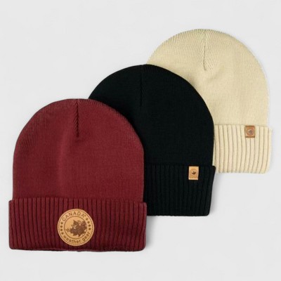 Canada Weather Gear Boys 3-Pack Beanie - Winter Knit Rib Cuff Beanie Hats – Warm Kids Beanies for Cold Weather