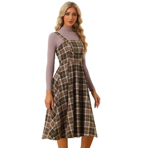 INSPIRE CHIC Women's Plaid Vintage Sleeveless A-Line Overall Pinafore Dress - 1 of 4