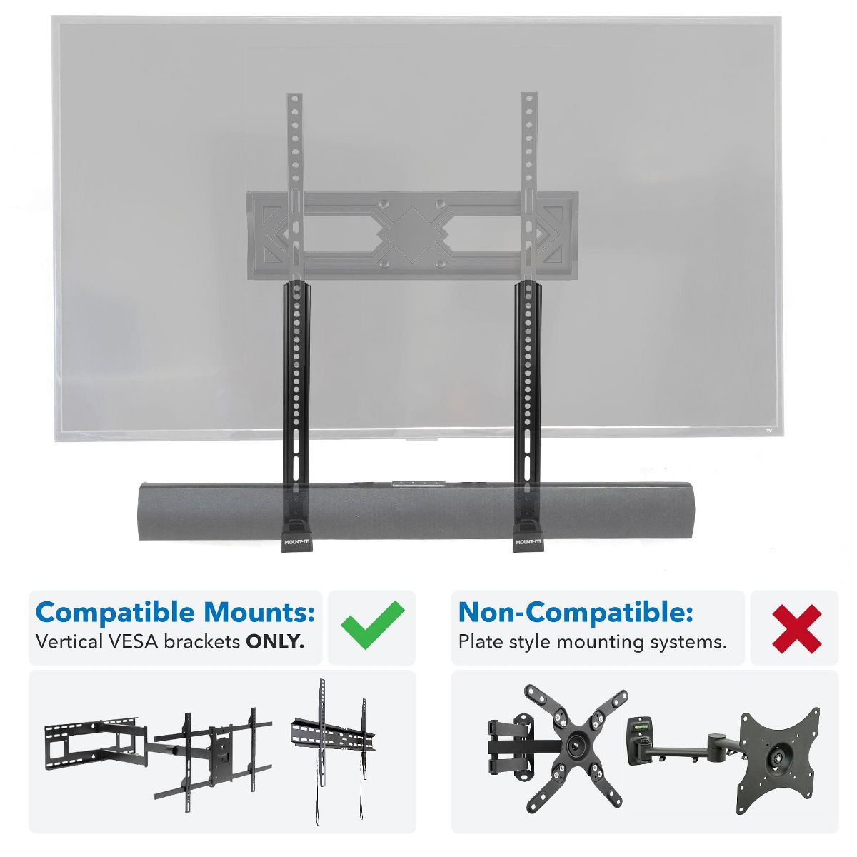 Mount-It! Soundbar Mount for TV & Wall Mounting | 2-in-1 Soundbar Bracket for Back of TV & Wall Mount Installation | Universal Base Fits All Soundbars - thumbnail 9