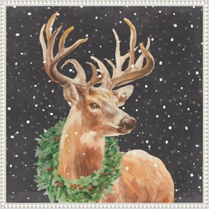 Amanti Art 22"x22" Woodland Holidays Stag Black by Danhui Nai Framed Canvas Wall Art - 1 of 4