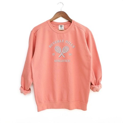 Simply Sage Market Women's  Garment Dyed Graphic Sweatshirt Embroidered Beverly Hills Tennis Raquet
