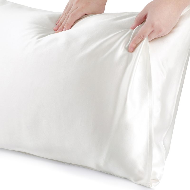 1 Pc Standard 25 Momme 100% Pure Silk for Hair Both Sides Pillowcase White - PiccoCasa, 4 of 7