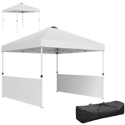 Outsunny 10' x 10' Pop Up Canopy Tent with 2 Half Sidewalls, UV50+ Height Adjustable Instant Sun Shelter with Wheeled Carry Bag