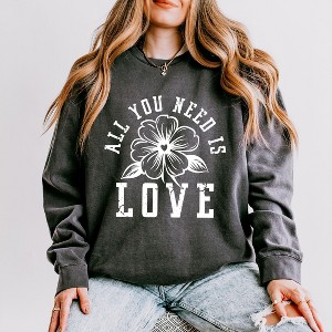 Simply Sage Market Women's Lightweight Garment Dyed Graphic Sweatshirt All You Need Is Love Flower - 1 of 3