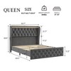 Whizmax LED Platform Bed Frame with Charging Station, Velvet Upholstered Bed Frame, Metal Frame with No Box Spring Needed, Gray - 2 of 4