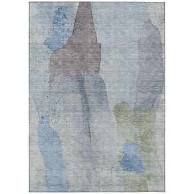 Denim Blue And Gray Abstract Washable Indoor Outdoor Area Rug
