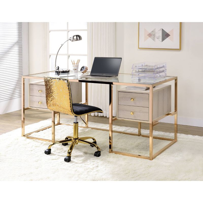 Huyana Desk Clear Glass/Gold - Acme Furniture, 6 of 7