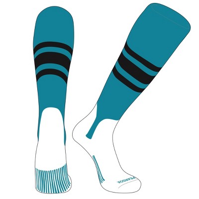 PEAR SOX OTC Baseball Softball Stirrup Socks (B, 5in) Marlin Teal, Black, Black (L)