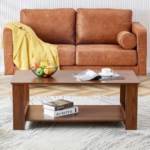 CENGHU Modern Practical Walnut Textured Coffee Table, Double Layered Tea Table with MDF, End Table, Side Table for Living Room, Dining Room, Bedroom - 1 of 4