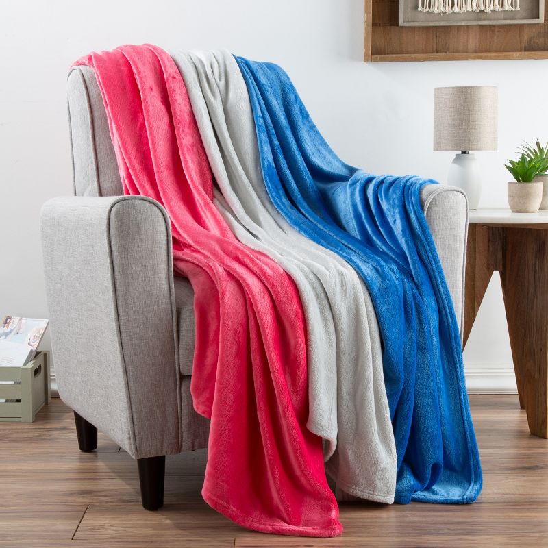Fleece Throw Blanket- Set of 3- Blue, Gray & Pink Plush 60x50" Blankets- Soft & Cozy for Travel, Outdoors & Lounging on the Sofa by Hastings Home, 5 of 9