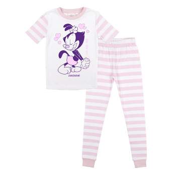Animaniacs Dot and Hearts with Pink and White Stripe Pattern Youth Girl's Short Sleeve Pajama Set