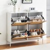 Natural Rattan 4-Door Shoe Cabinet, Freestanding Organizer with 3-Tier Adjustable Shelves for Entryway Closet Hallway - 2 of 4