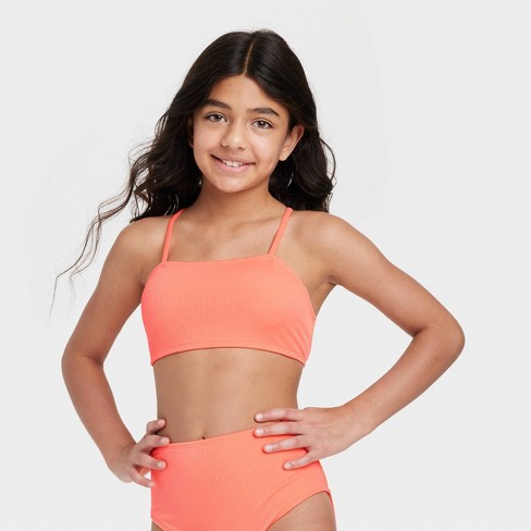 Girls' Dynamic Bandeau Swimsuit Top - Art Peach Orange : Target