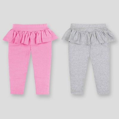 Image of Lamaze Baby Girls' Organic Cotton 2pk Peplum Pull-On Pants - Pink/Gray 0-3M