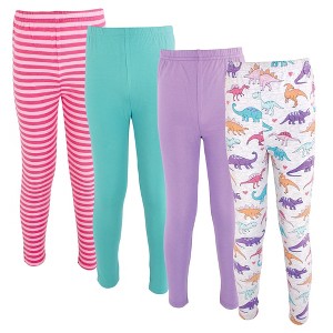 Hudson Baby Infant and Toddler Girl Cotton Leggings 4pk, Girl Dinosaurs - 1 of 2