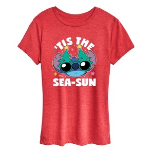 Women's - Lilo and Stitch - Tis the Sea-Sun Christmas Short Sleeve Graphic T-Shirt - 1 of 4