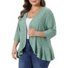 Women's Plus Size Eyelet Open Front 3/4 Sleeve Draped Ruffle Netted Knit Casual Cardigans - Agnes Orinda - 2 of 4