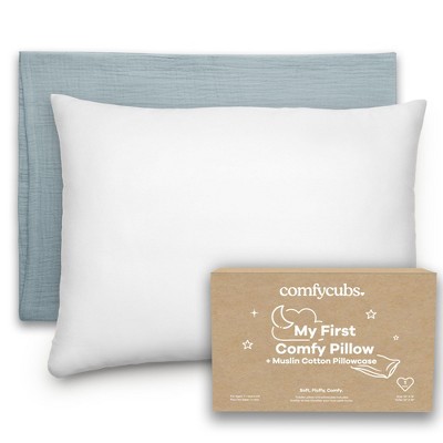 Toddler Pillow with Muslin Pillowcase, 13"x18", Kids Pillow for Sleeping by Comfy Cubs - 1 Pack