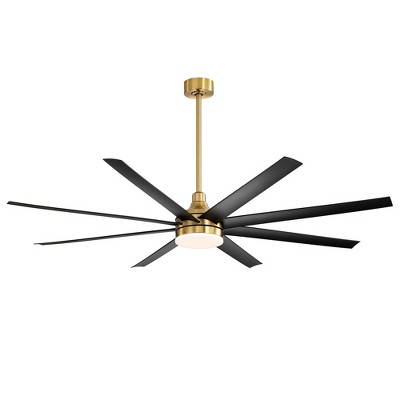 Airsurfer 72" Black Windmill Ceiling Fan with Color-Changing LED Light & Remote, 8 ABS Blades for Large Rooms, DC Motor, 7''&12'' Downdods