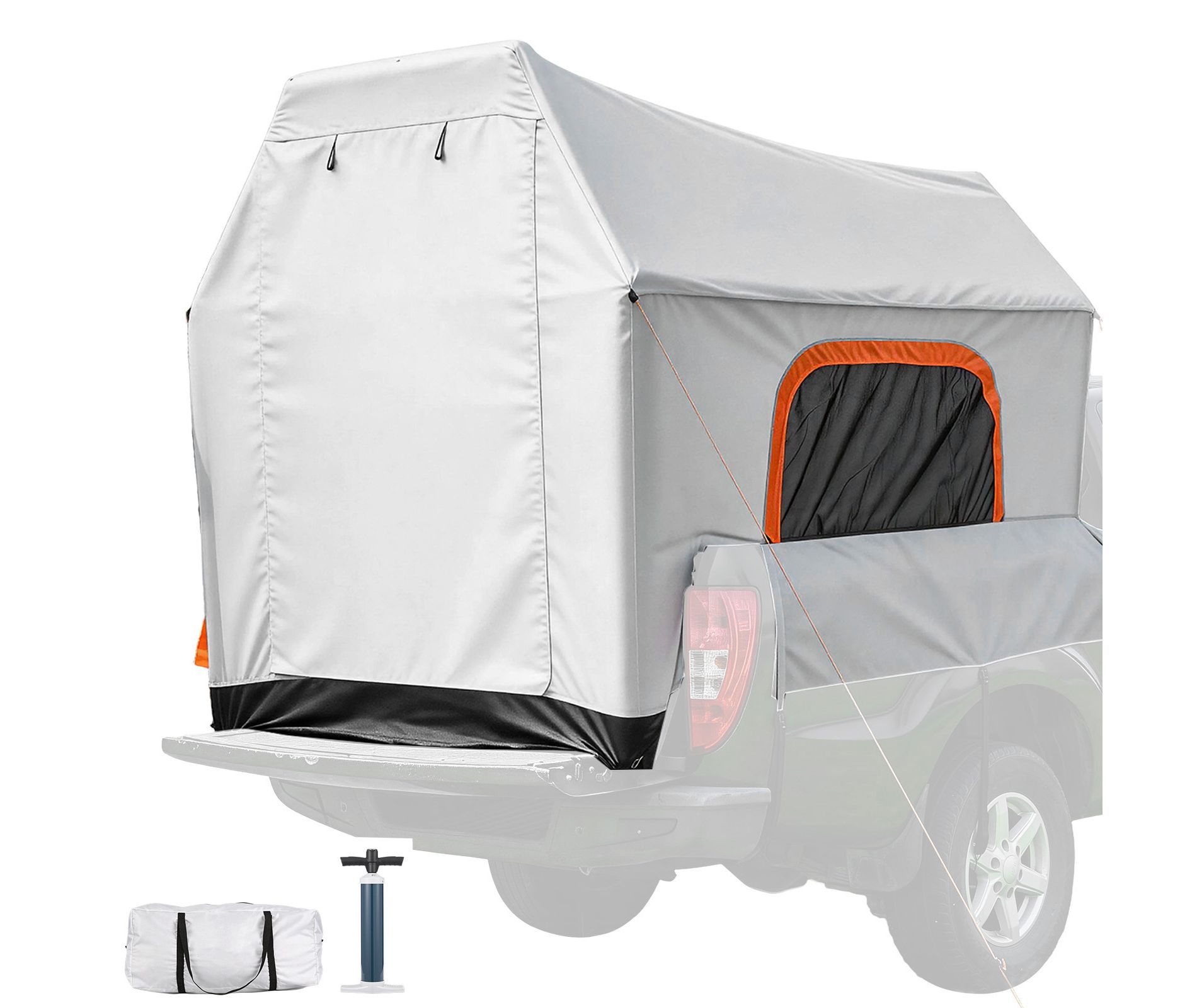 VEVOR Inflatable Pickup Truck Tent, 7.2 x 5.4 FT 3-Season Truck Bed Tent with Ventilated Mesh Windows, PU2000mm Waterproof Pickup Camping Tents,Grey