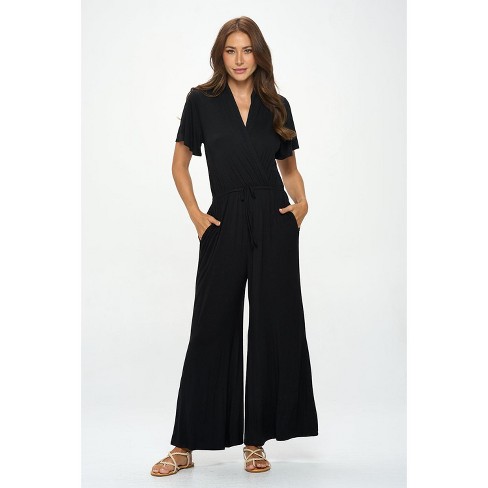 Tiffany Flutter Sleeve Knit Jumpsuit - Medium - Black