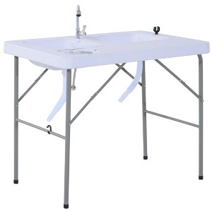 Outsunny Folding Fish Cleaning Table & Portable Sink Station with Hose Hookup, Convertible Camping Table with Ruler, Camp Kitchen for Picnic, Fishing - 1 of 4