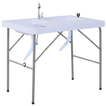 Outsunny Folding Fish Cleaning Table & Portable Sink Station with Hose Hookup, Convertible Camping Table with Ruler, Camp Kitchen for Picnic, Fishing