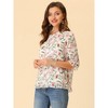 INSPIRE CHIC Women's Round Neck Ruffle 3/4 Sleeve Floral Print Chiffon Blouse - 3 of 4