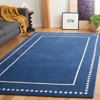 Navy Blue and Ivory Hand-Tufted Wool 4' x 6' Area Rug