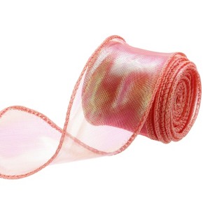Unique Bargains Gift Wrapping Wide Sheer Wired Pastel Shimmer Iridescent Chiffon Ribbons 1 Pc - 1 of 4