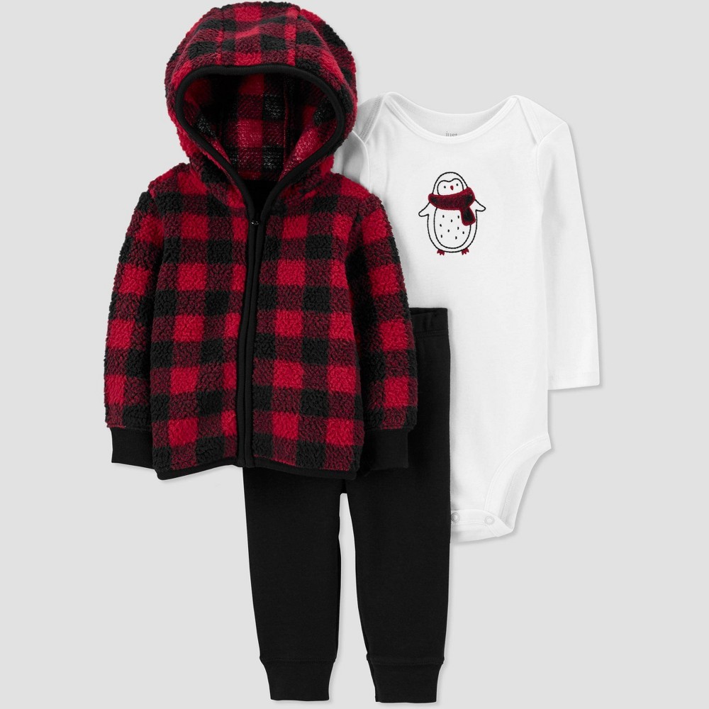Baby Boys' Buffalo Check Sherpa Top & Bottom Set - Just One You made by carter's Black/Red 3M