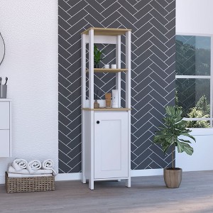 TiramisuBest Bathroom Storage Cabinet with 2 Doors & 3 Open Shelves, Compact Linen Tower Organizer, White Faux Wood, 63" Tall - 1 of 4