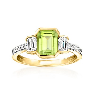 Ross-Simons 1.40 Carat Peridot Ring With .71 ct. t.w. Lab-Grown Diamonds in 14kt Yellow Gold