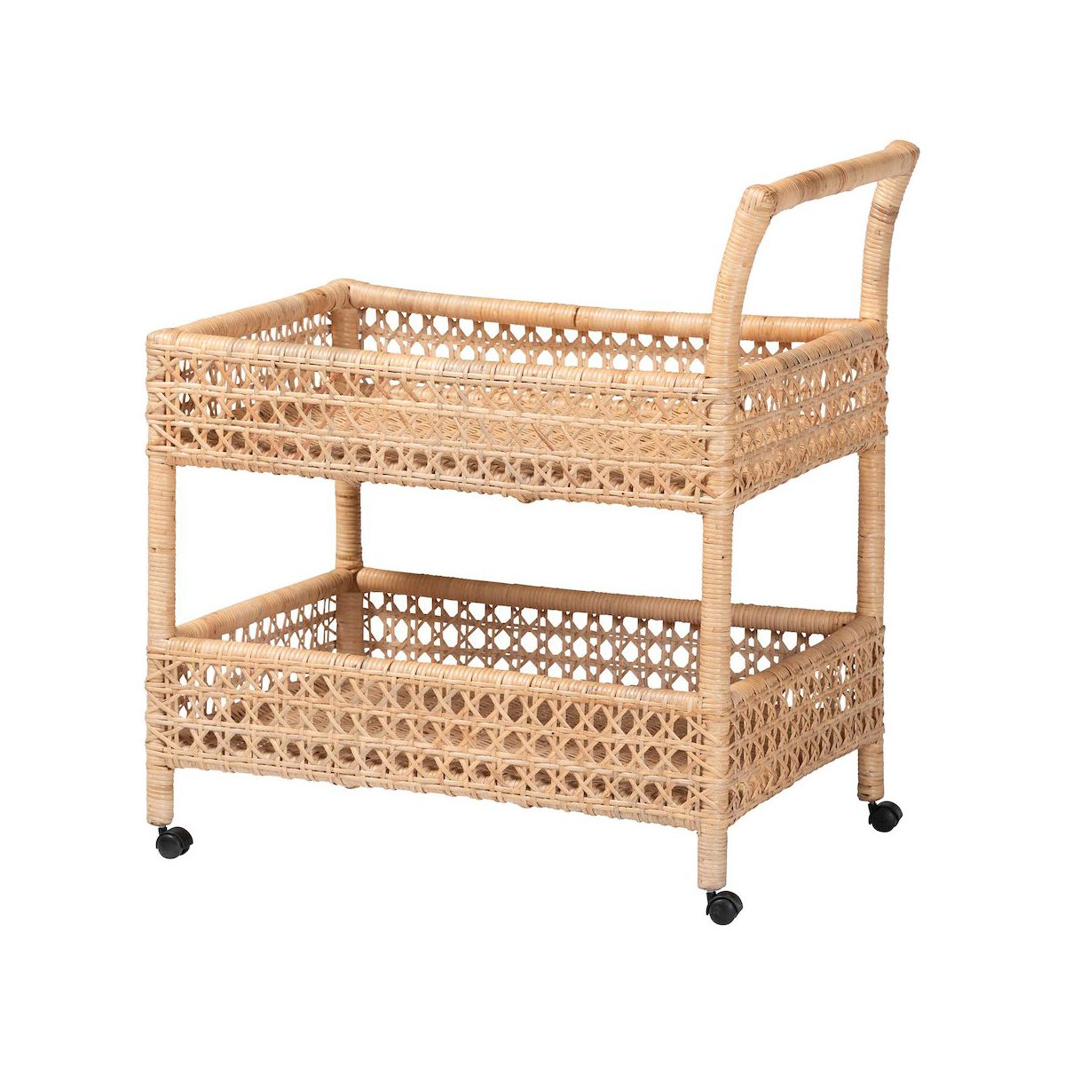 bali & pari,Alaina Natural Rattan Kitchen Cart - 2-Tier Handwoven Wicker Storage Trolley