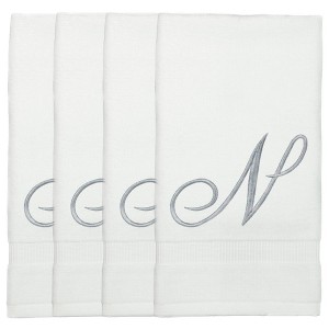 BC BARE COTTON Monogrammed Fingertip Towels, Personalized Gift, 11 x 18 Inches - Set of 4 - White - Silver Script - 1 of 1