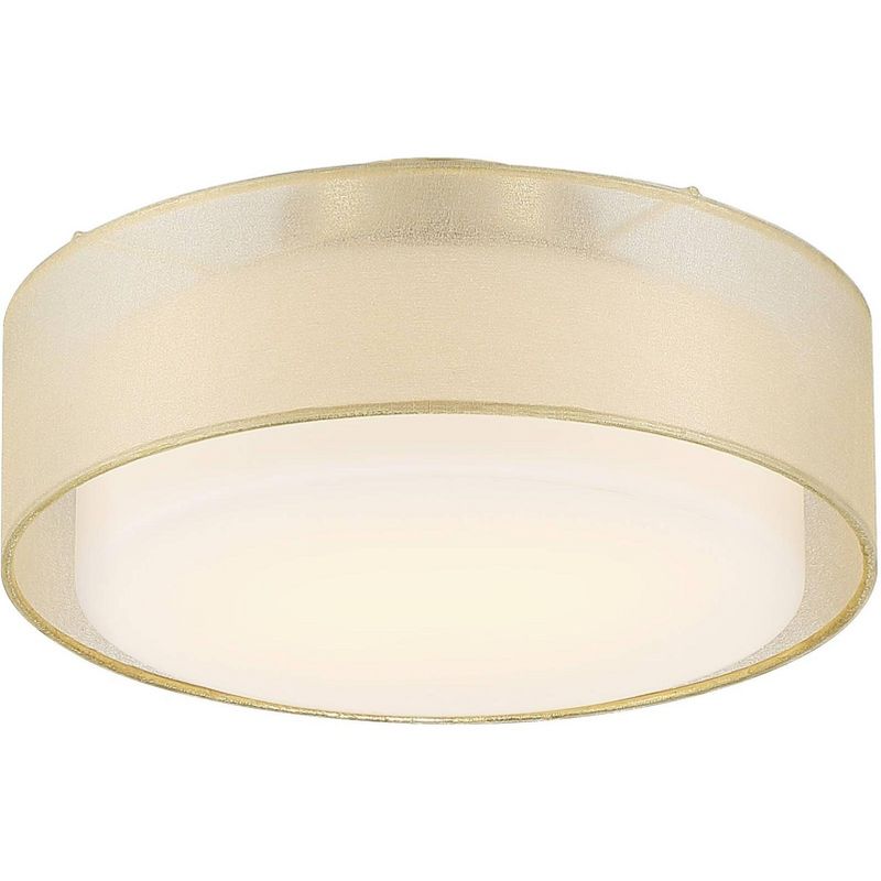 Possini Euro Design Ceiling Light Semi Flush Mount Fixture 12 1/2" Wide Plated Gold 2-Light Sheer Fabric Outer Opal White Glass Drum Shade for Bedroom, 5 of 8