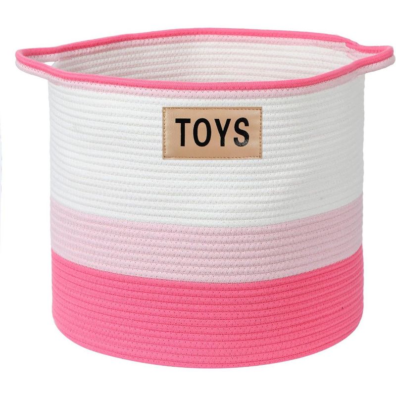 Midlee Pink Toys Cotton Rope Basket- 3 Tone- Nursery Dog Kids Baby Woven Storage Bin Organizer, 1 of 8