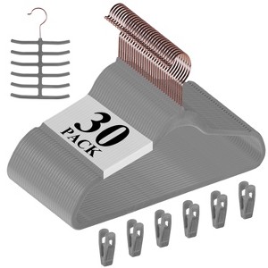 VECELO 25/30/50/60/100 pk Velvet Clothes Hangers Non Slip & Space-Saving Clothes Hangers with Finger Clips & Tie Rack 9 Color - 1 of 4