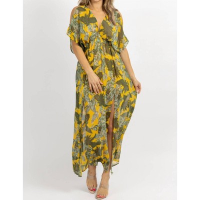 Women's COLD SHOULDER MAXI DRESS - OLIVACEOUS