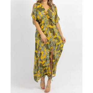 Women's COLD SHOULDER MAXI DRESS - OLIVACEOUS - 1 of 4
