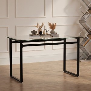 CENGHU 51" Rectangular Dining Table, Modern Minimalist Rectangular Glass Dining Table for 6,  Kitchen Table with Glass Tabletop and Metal Legs - 1 of 4
