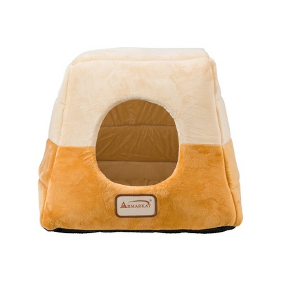 Small Velvet Brown and Beige Cat Bed with Fiberfill
