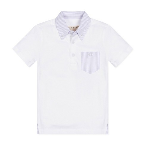 Hope & Henry Boys' Organic Short Sleeve Jersey Polo with Seersucker Trim, Kids - image 1 of 4