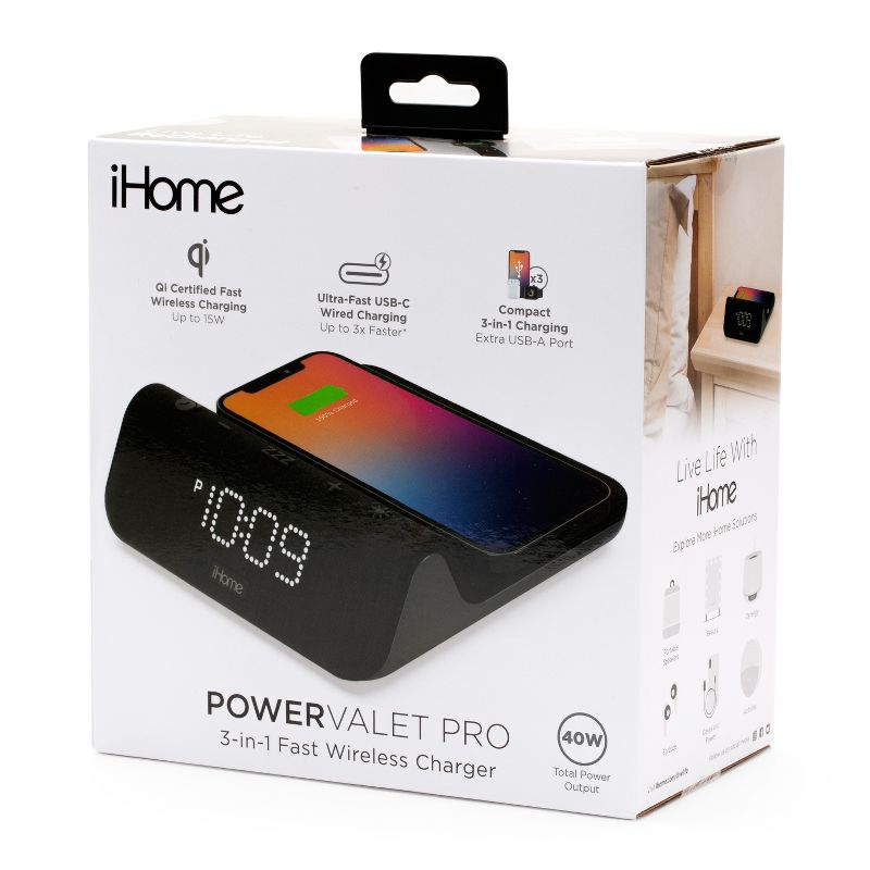 iHome 3-in-1 Compact Alarm Clock with Qi Wireless Fast Charging, Dual USB Charging, and Night Light, 5 of 10